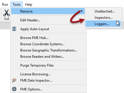 Removing all Loggers using the Tools > Remove menu option
